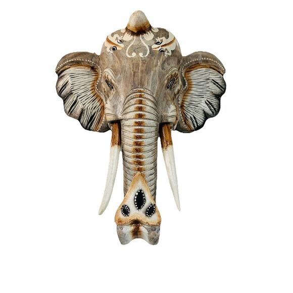 New Hand Carved Wooden Elephant Wall Hanging Costa Rica Jungle Animal Pura Vida - Picture 2 of 16